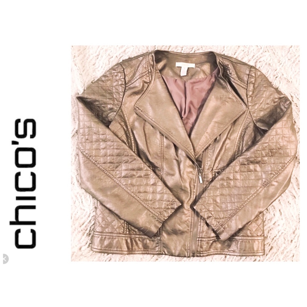 Chico’s Stylish Metallic Bronze Faux Leather Coat
